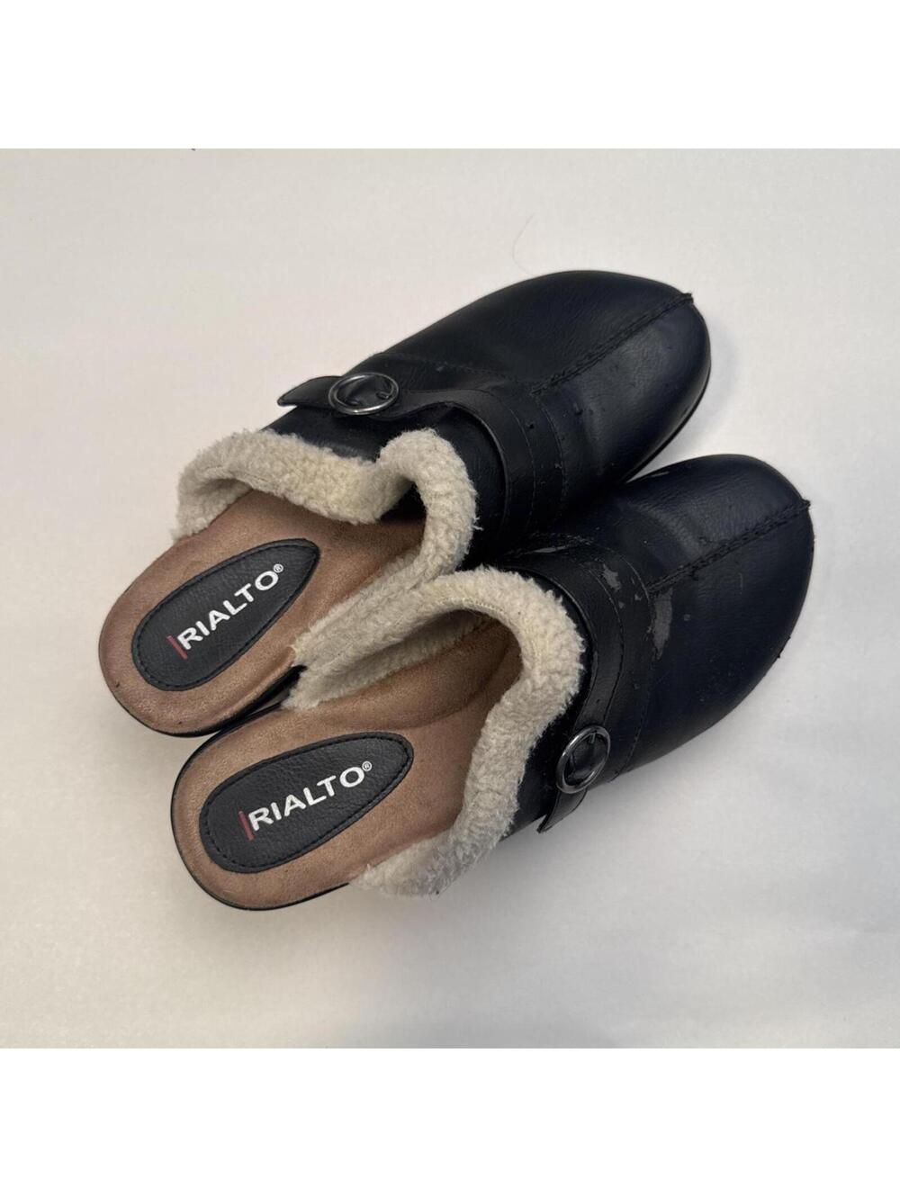 Vintage Y2K Rialto Black Faux Fur Lined‎ Clogs Mules Wedges US 8.5 - Picture 8 of 8